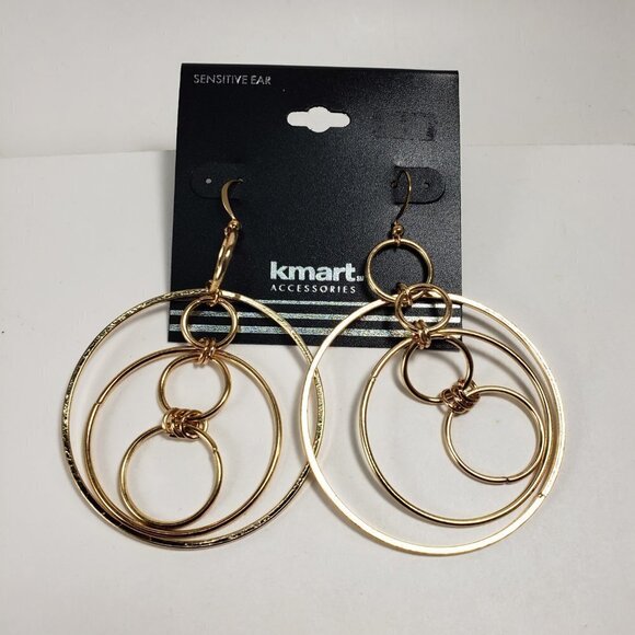 Stunning Women's Polished Gold-tone 6 Hoops Drop Dangle Earrings for a Chic Look - Picture 4 of 7